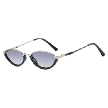 Imagem de Óculos de sol gatinho pequenos e luxuosos, modernos, femininos e masculinos, armação de metal, óculos de sol retrô para dirigir, óculos de viagem UV400 (preto, degradê, cinza)