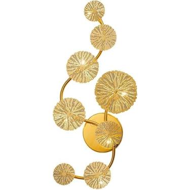 Imagem de Lâmpada de parede de folha de lótus dourada G4, arandela de decoração de arte criativa para quarto interno, luminária de parede LED chique para cabeceira de fazenda 5 luzes, 8 luzes, 30x72cm