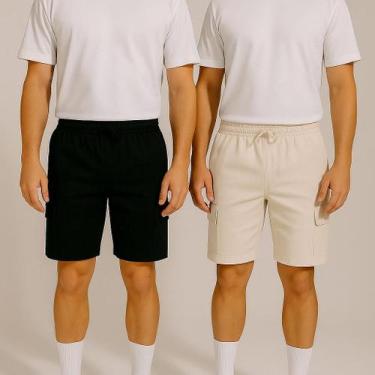 Imagem de Kit 2 Bermuda Cargo Masculina Curta Streetwear casual Short Sarja Bols