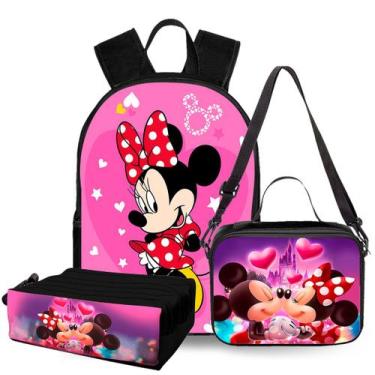 Imagem de Kit Mochila Escolar Infantil Minnie Reforçada Completa Lancheira Estoj