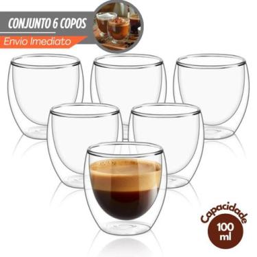 Imagem de Kit Copos Parede Dupla de Vidro 100 ml Cafe Cha Copo Duplo Isolante Té