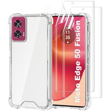 Imagem de USTIYA Kit Capa Película Protetora de Tela para Motorola MOTO Edge 50 Fusion Case Acrílico + TPU Rígido Capinha, Protetora de Vidro Cover Anti-Amarelo Traseira Carcasa