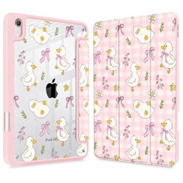 Imagem de Lepeoac Capa fina para iPad mini 7 (A17 Pro, 7ª geração) 2024/iPad mini 6 (6ª geração) 8,3 polegadas, [suporte de lápis embutido] capa traseira transparente + despertar/hibernar automaticamente, pato