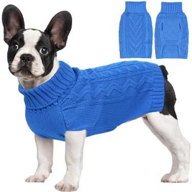 Imagem de Suéteres para cães, roupas de inverno para cães pequenos, médios, quente, para meninas, meninos, roupas para animais de estimação, gola rolê, roupa de cachorro (azul, grande)