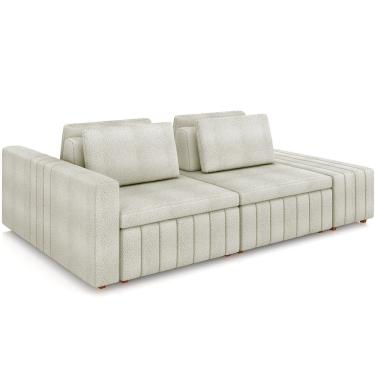 Imagem de Sofá Ilha com Puff para Sala Living 285cm Amber M03 Bouclê Bege Claro - Lyam Decor