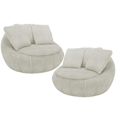 Imagem de Kit 02 Poltronas Para Sala De Estar Decorativa Giratória Kira M03 Bouclê Bege Claro - Lyam Decor