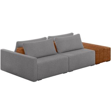 Imagem de Sofá Ilha Modular Para Sala 252cm com Puff Dublin K01 Bouclê Cinza Sintético Caramelo - Lyam Decor