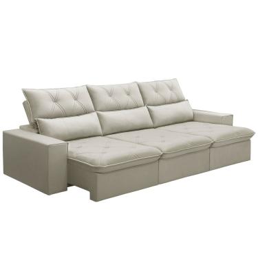 Imagem de Sofá Retrátil Reclinável Para Sala 4 Lugares 290cm Aires F04 Veludo Bege - Lyam Decor
