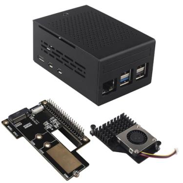 Imagem de ZDE ZP511 PCIe para M.2 Key M NVMe SSD HAT com capa de alumínio ZC501 e cooler ativo ZP536 para Raspberry Pi 5 suporte M.2 NVMe SSDs 2230 2242 2280