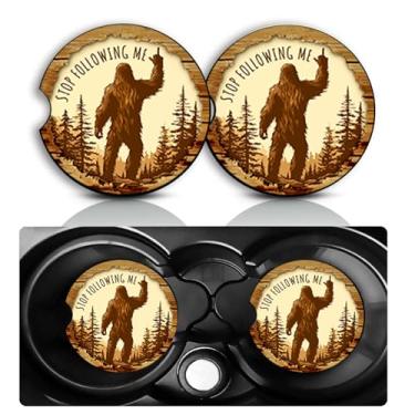 Imagem de Conjunto de 2 porta-copos de carro Bigfoot, acessórios divertidos para carro de pé grande, tamanho universal, tapete de borracha antiderrapante, porta-copos embutidos, decoração de sasquatch