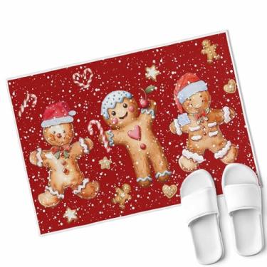 Imagem de Tapete de porta masculino de gengibre, entrada interna e externa, tapetes de boas-vindas macios e absorventes de doces de Natal, floco de neve de inverno, tapete de entrada antiderrapante para quarto