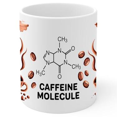 Imagem de Caneca de café de cerâmica molécula de cafeína 325 ml Ciência Química Geek - Caneca de chá e café com aderência confortável - Presente divertido exclusivo copo branco para escritório ou casa