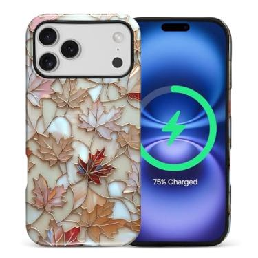 Imagem de Capa para iPhone 17 Pro Max [compatível com MagSafe], silicone macio brilhante + capa protetora 2 em 1 de policarbonato rígido antiarranhões à prova de choque para mulheres e homens - vitral de folha