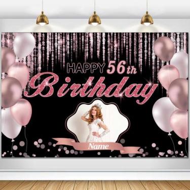 Imagem de Banner de decoração Decode Custom Rose Gold Feliz 56º aniversário - Di