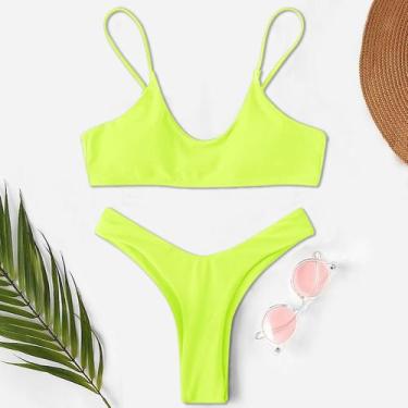 Imagem de Conjunto de biquíni feminino sexy alto contraste gradiente dividido ma