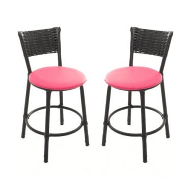 Imagem de KIT 2 Banqueta Baixa Encapada Junco PRETO Area Gourmet - ESPAÇO JUNCO,