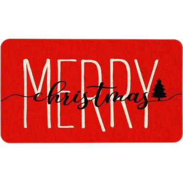 Imagem de Tapete Mloabuc Merry Christmas Red Burlap Door Door Door Tapete 43x71c