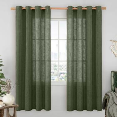 Imagem de Cortinas LAMIT Olive Green Linen Sheer 198x200cm para sala de estar