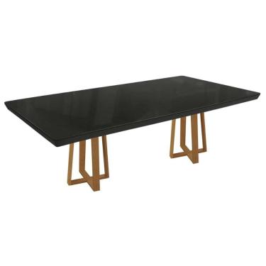 Imagem de Mesa de Sala Jantar Elma Madeira Maciça c/ Tampo Madeirado c/ Vidro 200x100cm Carvalho/Preto Fosco - Kappesberg