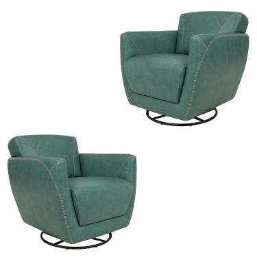Imagem de Kit 2 Poltronas Decorativas Valentina Sala de Estar Giratória Couro Azul Turquesa Manchado G40 - Gran Belo