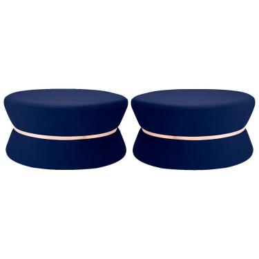 Imagem de Kit 02 Puffs Decorativo Sala de Estar 95cm Dhaka Veludo Azul Marinho - Gran Belo