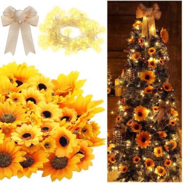 Imagem de Decoração de árvore de Natal Decorações de girassol com 80 LEDs Jetec