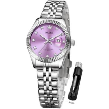 Imagem de OLEVS Relógios femininos para negócios, vestido feminino, para relógio de pulso pequeno, dourado, prateado, pulseira de aço inoxidável, analógico, quartzo, dia, data, à prova d'água, relógios