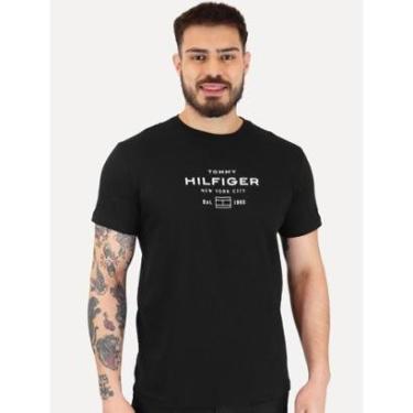 Imagem de Camiseta Tommy Hilfiger Masculina Center New Stack Preto-Masculino
