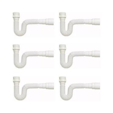 Imagem de Kit Sifão Sanfonado Extensível com 6 unidades PVC Branco Até 70cm Cozi