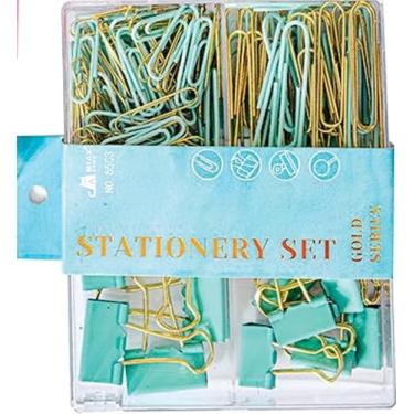Imagem de Kit Office VMP Pote com 155 peças na cor Verde Claro – Linha Candy Colors & Gold – Clips, Prendedores, Alfinetes – Acessórios de Papelaria para Estudos e Organização
