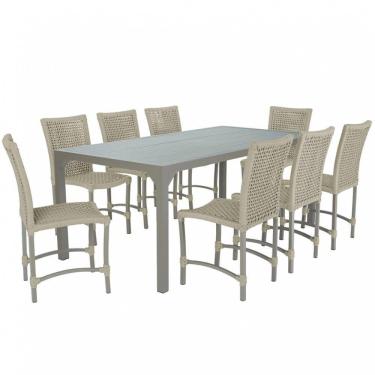 Imagem de 8 Cadeiras Corda E Mesa Tampo Retangular Alumínio Cozinha Rami