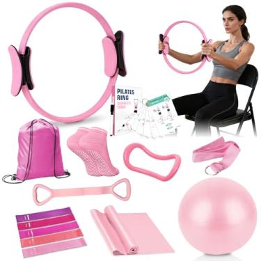 Imagem de COARVXA Kit de Pilates para mulheres Conjunto de anel e bola de Pilates Círculo Mágico Argola com 5 Faixas de Resistência Compacto Tonificação Fitness Essentials Conjunto Iniciante Acessórios com 58