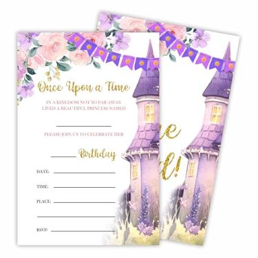 Imagem de Convites com envelopes para festa de aniversário mágica - Fairy Once Upon A Time - 20 peças dupla face preencher convites de aniversário de castelo de fadas para meninas, lembrancinhas de festa e