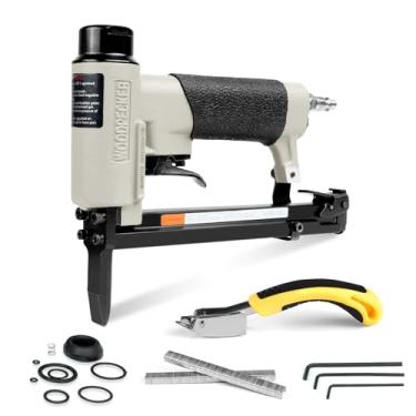 Imagem de Woodpecker HN7116 Grampeador pneumático para estofamento com ponta longa calibre 22 grampos de coroa de 3/8 polegadas, pistola de grampo pneumático série 71 para marcenaria, 0,6 cm a 5/20.3 cm
