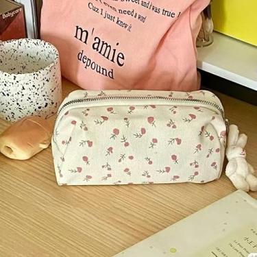 Imagem de Estojo de lápis com estampa floral de desenho animado - Estojo de caneta com zíper de grande capacidade | Artigos de papelaria multifuncional para mulheres, meninas e estudantes como presente