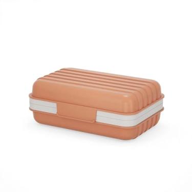 Imagem de Saboneteira de banheiro laranja de material PP para chuveiro, suporte portátil à prova de vazamento para viagem com tampa para manter seco, protetor para uso em viagens ao ar livre, armazenamento