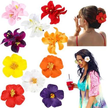 Imagem de Clipes de cabelo com flores havaianas ProSuites Plumeria Hibiscus x10