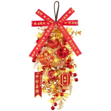 Imagem de Guirlanda de Ano Novo Chinês com Romã Dourado Leaver Flor Grinalda Festival da Primavera Chinesa Ornamento Pendurado para Porta de Parede Janelas Decoração de Festival de Primavera