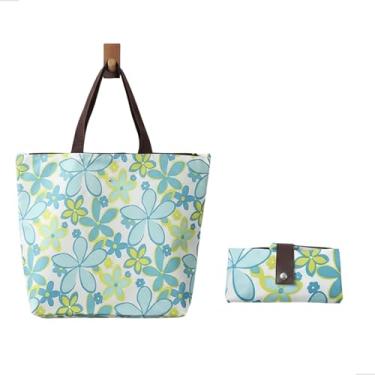 Imagem de Ecobag Dobrável com Zíper Bolsa de Compras Reutilizável para Feira Supermercado e Praia 45,5x32x12 cm Tecido Oxford (Floral Azul)