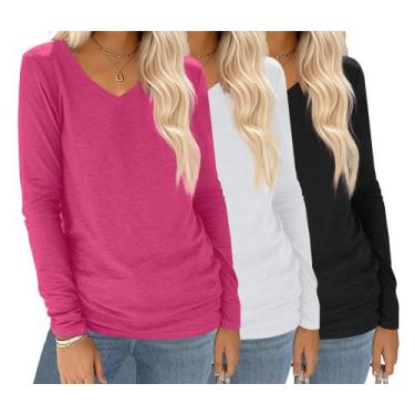 Imagem de Camisetas de manga comprida Ekouaer, pacote com 3 camisetas femininas 