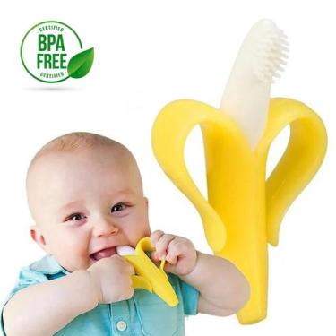 Imagem de Escova de dentes de silicone para bebês Teether Banana Design - Lightb