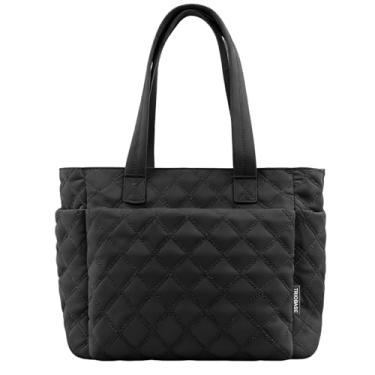Imagem de TRIOBASE Bolsa feminina leve acolchoada com compartimentos, bolsa de ombro acolchoada com zíper para trabalho, viagem, academia, Preto, Small