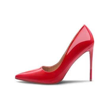Imagem de Salto alto feminino sem cadarço com bico fino 10 cm stiletto vestido de festa para noivas para uso casual, Poliuretano vermelho, 41
