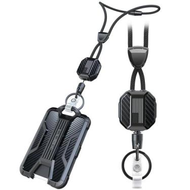Imagem de Suporte de crachá, cordão retrátil LIUGX, cabo de fibra de carbono de 