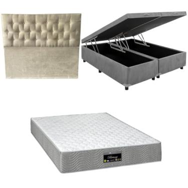 Imagem de Cama Box Baú Bipartida Blindada com Colchão RivIera Molas Ensacadas 25cm + Cabeceira Botonê (SUEDE CINZA, Casal Bipartido)