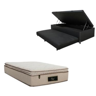 Imagem de Cama Box Baú Solteiro com Auxiliar (Bicama) + Colchão Cloud Molas Ensacadas C/Pillowtop 32cm | Kit Completo com Cabeceira Botonê Opcional | Diversas Cores (2, CORINO PRETO, SEM CABECEIRA)