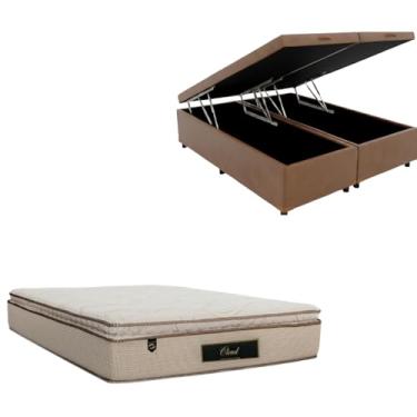 Imagem de Cama Box Baú Bipartida Blindada com Colchão Cloud Molas Ensacadas C/Pillowtop 32cm (CORINO MARROM, King)