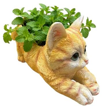 Imagem de Vaso de plantas para gatos | Estatueta de gatinho de resina | Vaso de mesa, para jardim, sala de estar, escritório, janela, estante de livros, paisagem de entrada