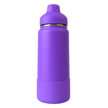 Imagem de Garrafa Térmica 1000ML - Duplamente Isolada a Vácuo, Aço Inox 304, Capa Protetora da Base de Silicone, Mantém Bebidas Gelada 24 horas e Quente 12 horas (Roxo)