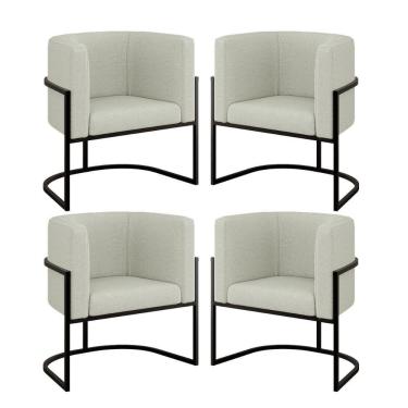 Imagem de Kit 04 Poltronas Lua Sala Decorativa Base Ferro Preto Bouclê Bege